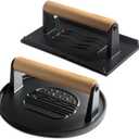 XUDAKAIXIN Cast Iron Smash Burger Press (2PCS),Grill Bacon Meat Press Tool,Perfect for Blackstone, Camp Chef, Weber Grills & Indoor Griddles BBQ & Cookout Must-Have (Round & Rectangle -Grooved)