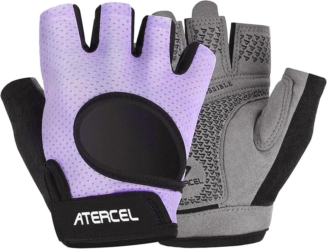 ATERCEL Weight Lifting Gloves Full Palm Protection, Workout Gloves for Gym, Cycling, Exercise, Breathable, Super Lightweight for Men and Women(Violet, M)