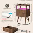 Nightstand with Charging Station and LED Lights,Modern Bedside Table with 2Drawer and Open Shelf,Walnut Night Stand with Solid Wood Legs,End Table for Living RoomBedroom and Small Spaces