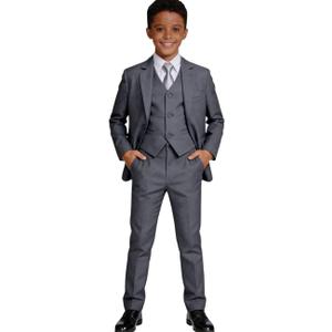 Visaccy Boys Formal Suit Slim Fit Dress Clothes Ring Bearer Outfit Tuxedo Suits,Adjustable Waist (10 Years, Gray)