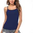 Women Camisole with Built-in Bra Cup Strap Supportive Padded Tank Top Layering Cami Undershirt for Yoga (X-Large, 1 Piece-navy)