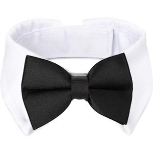 Segarty Dog Tuxedo Bow Tie Collar - Black Bowtie With Handcrafted Adjustable White Formal Pet Cats Necktie for Medium Large Boy Dogs - Wedding Grooming Bows Birthday Gift