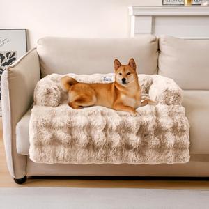 FUNNY FUZZY Pet Fluffy Fuzzy Couch Cover, Calming Washable Dog Bed Sofa Protector Pets Mat for Small Medium Dogs and Cats (Coffee,33.45  28.35  5.51 in)