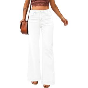 luvamia Wide Leg Jeans for Women High Waist Stretchy Classic Baggy Flare Jeans Denim Pants for Women (Small, Brilliant White)