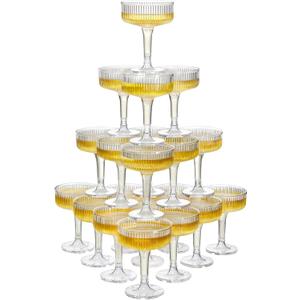 Houmury 20 Pcs 7oz Plastic Champagne Glasses Unbreakable Plastic Martini Glasses Flutes Reusable Clear Acrylic Coupe Drinkware For Wedding Birthday Party (20, Clear)