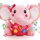 STEAM Life Musical Toys Gift for Baby Newborn 0-6 Month Infant - Plush Elephant Pink