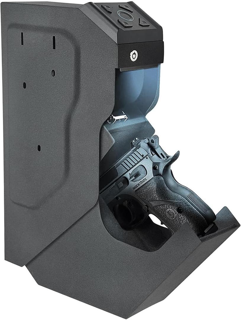 Gun Safe Biometric Quick Access Handgun Safes for Pistols Bedside Fingerprint Pistol safe Nightstand Smart Gun Safety Wall Mount Desk Keypad Key