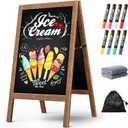 A Frame Chalkboard Sign, 40"x20" Extra Large Sidewalk Chalk Board, Wooden Standing ChalkBoards Set with Markers, Double-Sided Magnetic Blackboard for Cafs, Weddings, Party Guide, Brown