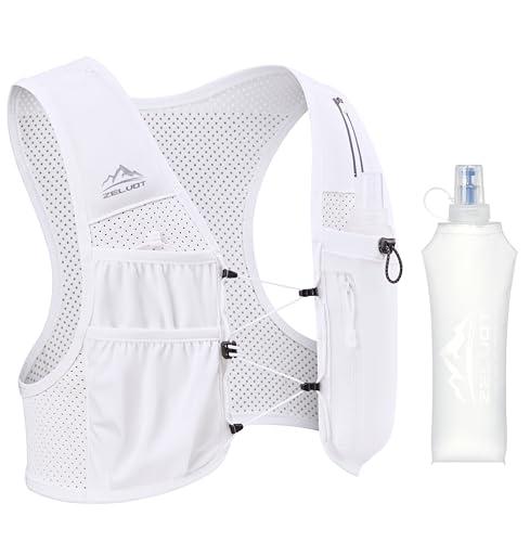 Zelvot Running Vest for Women Men, USA Original Patent, Adjustable Chest Straps Running Hydration Vest with 500ml Soft Flask, Lightweight Reflective Hydration Backpack for Marathon (White, S/M)