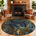 GarveeHome Round Area Rugs 8ft for Living Room, Large Green Jungle Washable Circle Rug Soft Non Slip Forest Animal Print Floor Mat Tiger Carpet Indoor Thin Rug for Bedroom Dining Room Playroom Nursery
