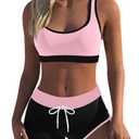 Womens Sport Two Piece Swimsuits Racerback Tops Boyshort Bottom (XL)