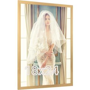 18x24 Gold Frame, Ornate 24x18 Poster Frame, Natural 18 by 24 Canvas Picture Frame, Large Gallery Family Concert Portrait Photo Wall Frame Anniversary/Wedding/Thank you/Christmas Gift