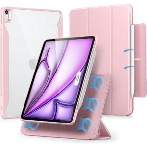 ESR for iPad Air 13 Inch Case M4/M3/M2 (2026/2025/2024) with Pencil Holder, Removable Magnetic Cover, Vertical Stand, Fully Supports Pencil Pro and Pencil(USB-C), Rebound 360 Series, Pink