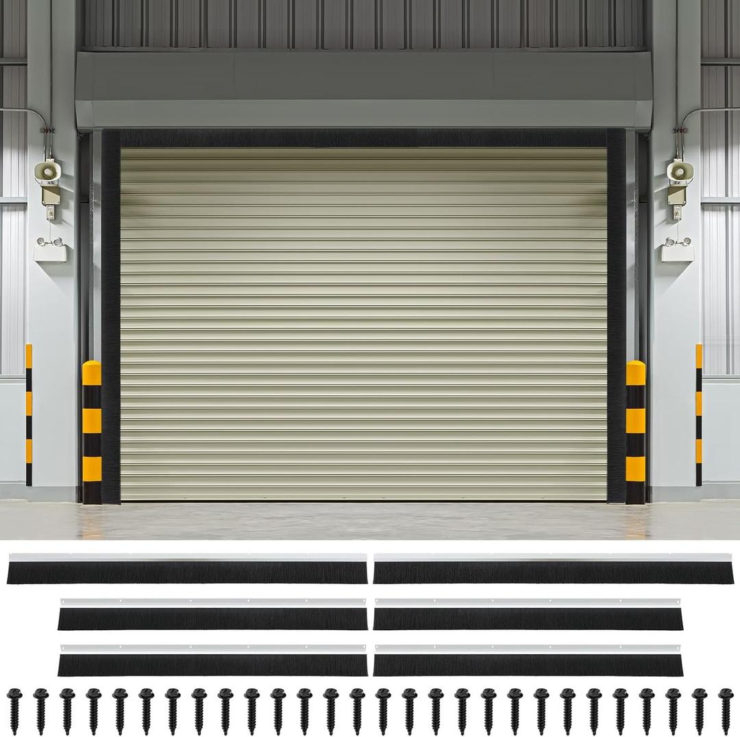 3" Garage Brush Seal Kit for Roll-up Doors 10 x 8ft Heavy Duty Nylon Brush with Aluminum Track Weatherproof Door Bottom Seal for Warehouse, Energy Saving, Pest Proof, Black