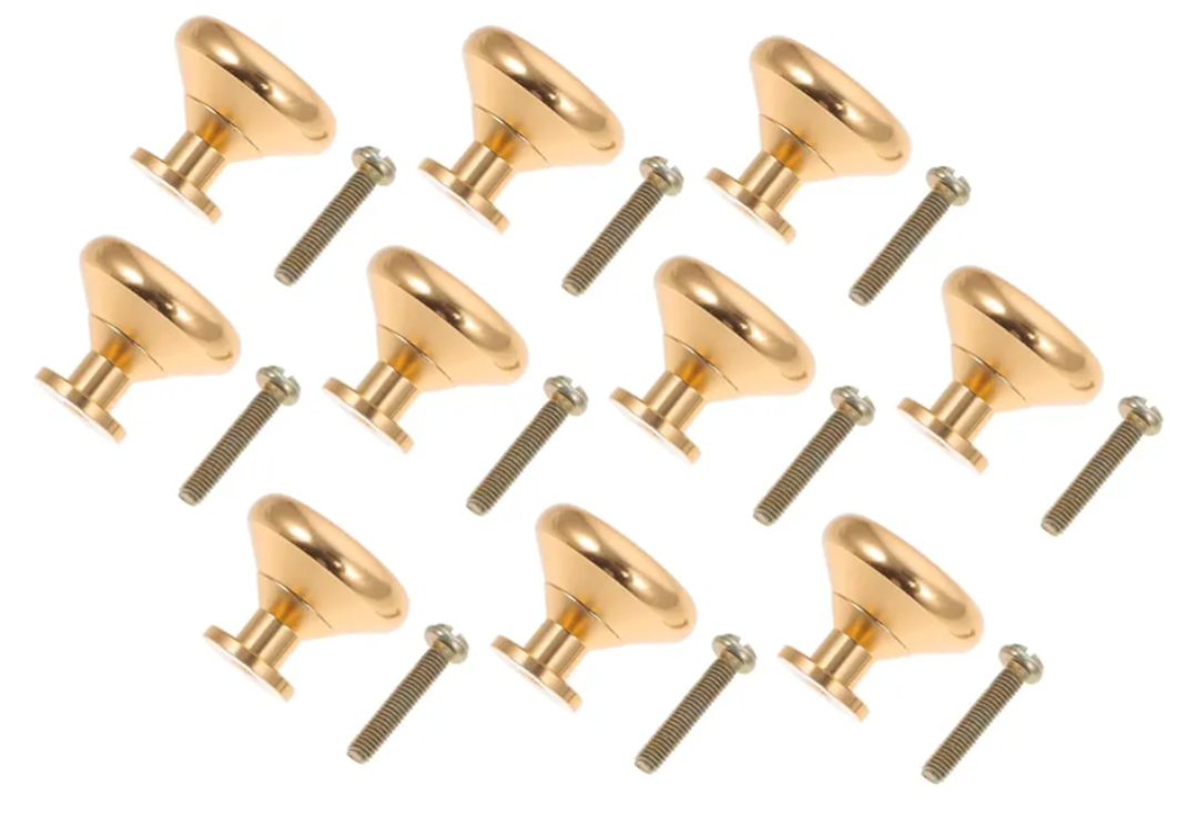 10pcs Simple Round Golden Knobs for Single Hole Pulls Elegant Cabinet Handles for Wardrobes Minimalist Design for Dressers and Closets
