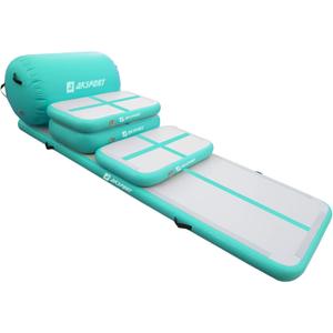 AKSPORT 5pcs Set of Inflatable Gymnastics Air Mat Tumble Track Tumbling Mat Floor Mats with Electric Air Pump for Home Use/Training/Cheerleading/Beach/Park and Water (Mint Green-5pcs)