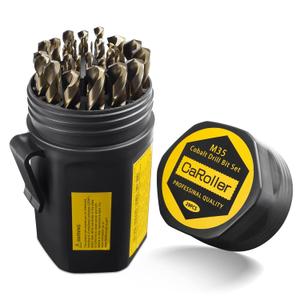 CaRoller Cobalt Drill Bit Set 29-Piece M35 Cobalt Steel Metal Drill Bits Durable Round Shank Drill Sets for Steel, Wood Plastic Sheet Metal  Includes Practical Cup-Type Holder (29pcs Cobalt)