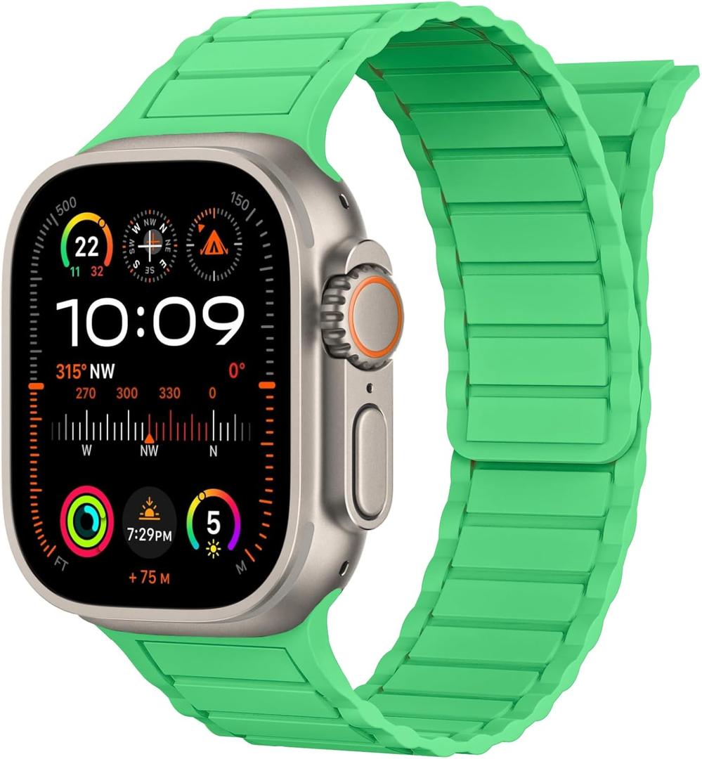 Magnetic Link Solo Loop Sport Bands Compatible with Apple Watch Band Ultra 2/Ultra SE Series 9/8/7/6/5/4/3/2/1 Silicone iWatch Band 49mm 45mm 44mm 42mm 41mm 40mm 38mm Women Men