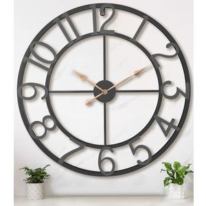 36 Inch Extra Oversized Large Giant Modern Decorative Wall Clock,Vintage Industrial Farmhouse Black Metal Big Arabic Numerals Large Clocks for Living Room Decor,Entrance Fireplace,Dinng Room, Black