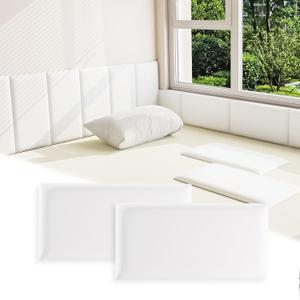 3D Anti-Collision Wall Padding for Kids, White Peel and Stick Headboard Pack of 12 Panels Sized 7.8" x 15.7", Self-Adhesive Headboard Panels for Bedroom/Living Room Upholstered Wall
