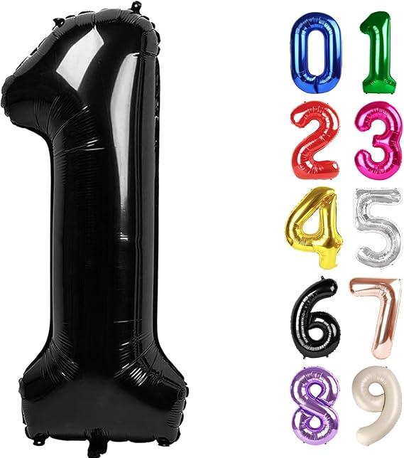 1 & 2Balloon - Black Birthday Number Balloons, 40 Inch Large Foil Balloons for Men Women Boys Girls Black Themed Birthday Decorations