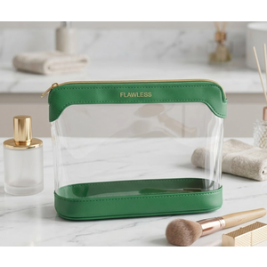 'FLAWLESS' Clear/Green Cosmetic Case (8in. x 6in)