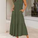 ZESICA Women's 2026 Summer Casual Flutter Short Sleeve Crew Neck Smocked Elastic Waist Tiered Midi Dress (Green, XXL)