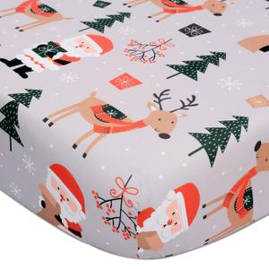 Cloele Christmas Crib Sheet Santa Fitted Sheet for Boys Girls - 1 Pack Baby Nursery Sheet Cozy Bed Sheet for Standard Crib and Toddler Mattresses - Deer Crib Mattress Infant Toddler Sheet (Grey)