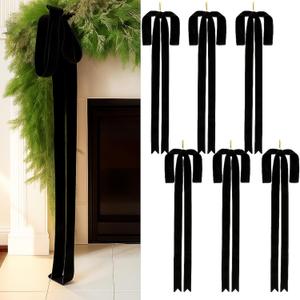 Janinka 6 Pcs Black Velvet Christmas Swag Bow 31.5 x 23.6 inch Large Vintage Christmas Ornament Rustic Velvet Staircase Wreath Bows Xmas Tree Topper Bows Large Bow for Outdoor