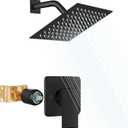 Heyalan 8 Inch Shower Head and Handle Set Square Shower Faucet Set Bathroom Rainfall Shower System Stainless Steel Showerhead Single Function Shower Trim Kit,Female Thread Valve,Matte Black