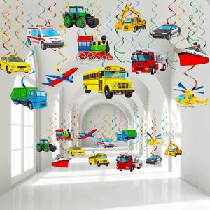 54 Pieces Transportation Birthday Party Decorations Cars Theme Party Hanging Swirl Decor for Kids Vehicles Birthday Party Transportation Party Baby Shower Supplies
