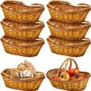 Sintuff 6 Pcs Wicker Picnic Basket with Handle Garden Harvest Empty Easter Eggs and Candy Basket Oval Willow Woven Storage for Organizing, Fruit Egg Storage Gathering Wedding Gifts (Natural)