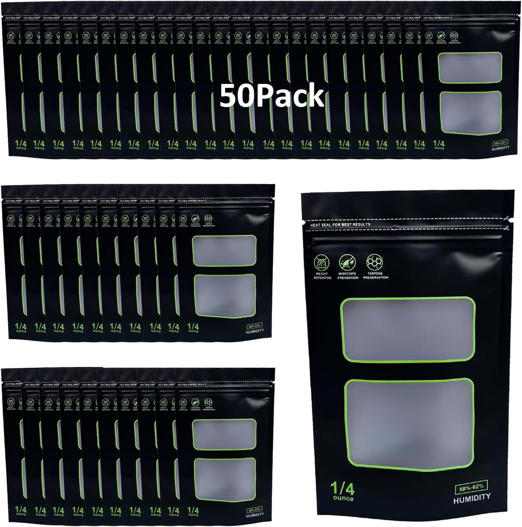 1/4 OZ Storage Terp Bags - 58%-62% RH 2-Way Humidity Control Resealable Bags for Curing & Storage 50 PCS
