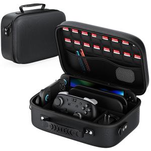 Mozuper Switch 2 Case for Nintendo Switch 2 2025, Portable Travel Hard Full Protection Custom Velcro Partition Soft Lining All In One Carrying Case for Switch 2 Console Pro Controller Accessories (Large, Black)