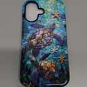 CARLOCA Case for iPhone 16,Sea Turtle Stained Glass Mosaic Design Hybrid Dual Protection Soft TPU Hard PC Shockproof Anti-Scratch Cover Men Women Stylish Protective Phone Case