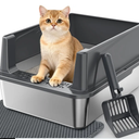 Stainless Steel Cat Litter Box with Lid, High-Sided Metal Litter Pan for Small Cats, Kitty Litter Box, Non-Stick & Odor-Resistant, Anti-Urine Leakage, Easy to Clean, Scoop Included