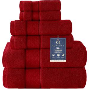 Cozyart Red Bath Towel Set 6 Piece, Luxury 100% Turkish Cotton 650GSM Hotel Quality, Soft, Absorbent,Towel Sets for Bathroom | 2 Bath Towels 2 Hand Towels 2 Washcloths