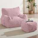 Bean Bag Chair with Ottoman - Modern Comfy Beanbag Sofa with Footrest, Soft Faux Fur Lounger Chair for Adults Teens, Cozy Memory Foam Filled Gaming Reading Chairs for Bedroom, Living Room (Dusty Pink), Large