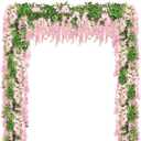 Wisteria Artificial Flower Garland,4PCS Wisteria Hanging Flowers for Wedding Decor,Wedding Arch Flowers,Flower Garland for Backdrop,Fake Hanging Flowers Vines for Wedding Decor(Total 28.8FT-Pink)