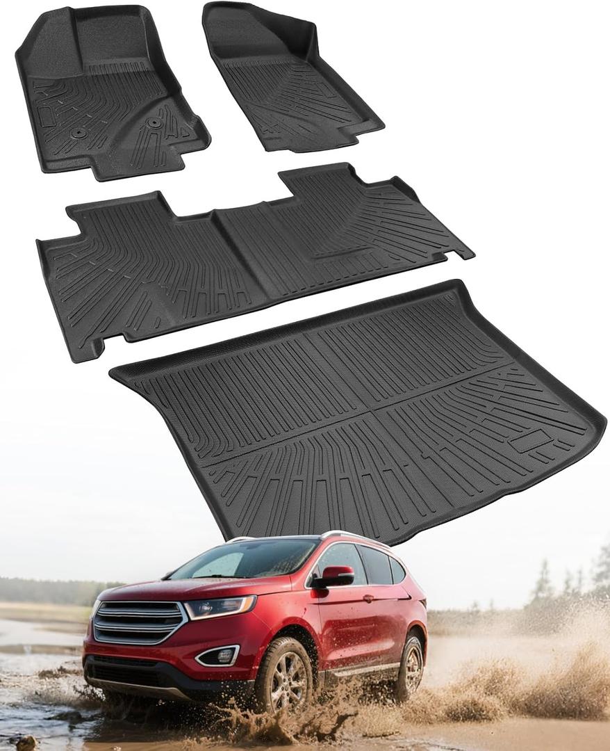 Car Floor Mats for Ford Edge: 2007-2014 & for Lincoln MKX 2007-2015 Cargo Liner, All Weather Car Accessories Rubber Carpet Custom Fit for Edge MKX 2007 2008 2009 2010 2011 2012 2013 2014 (Black 4PCS)