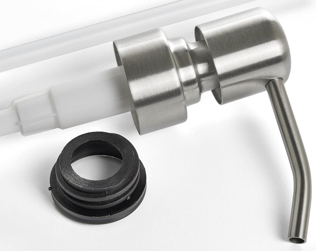 Metal Soap Dispenser Pump for Your Soap or Lotion Dispenser - Replacement Pump 28/400 with 9" Tube and Collar Ring (Long Spout Stainless)