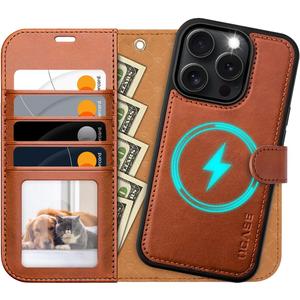 OCASE for iPhone 16 Pro Max Case Detachable Wallet Case with Card Holder, 2 in 1 Pu Leather Flip Folio with RFID Blocking Stand Wrist Strap Shockproof Phone Cover 6.9 Inch 2024, Brown