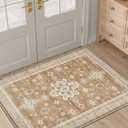 DEXI Area Rugs for Entryway, 2'5x10' Washable Low Pile Vintage Traditional Entry Rug Non Slip, Indoor Door Mat for Bedroom Kitchen Entrance Hallway, Light Brown