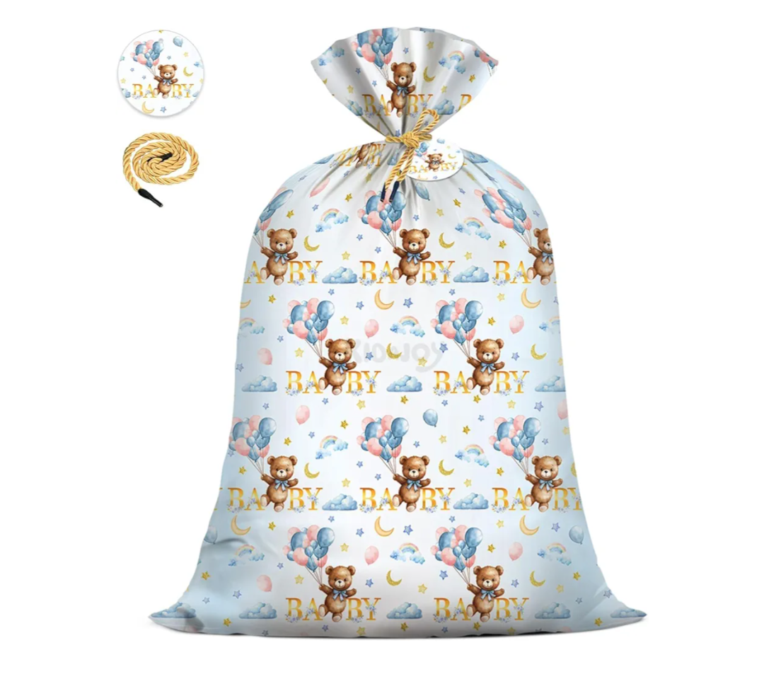 KIDAJOY Extra Large Teddy Bear Gift Bags Baby Shower Jumbo We Can Bearly Wait Baby Plastic Gift Bag for Girls Boys Newborn Parties Favors Decorations 56 * 36 Inch