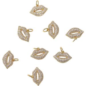 LiQunSweet 8 Pcs Lip Shaped Tiny Pendant Brass Micro Pave Cubic Zirconia Charms Long-Lasting Plated Charms for Jewelry Making - 10x15x3mm