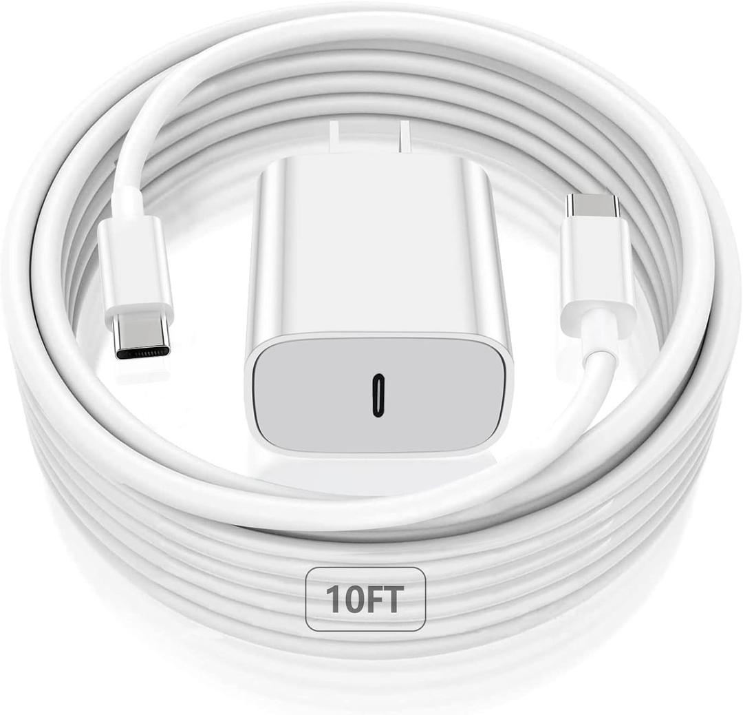 iPad Pro Charger,20W USB C Fast Charger with 10FT Long Fast Charging Cord for iPad Pro 12.9 5th/4th/3rd,11 inch 3rd/2nd,13 inch M4,iPAD Air 5th/4th Generation/13/11 M3 M2,iPad 10th/11th(A16),Mini A17 (White)