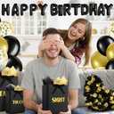 Ctosree 5 Senses Gift Bags for Her Him Black and Gold Birthday Decorations Kit Includes Five Senses Gift Bags, Happy Birthday Balloons, Tissue Paper and Petals for Anniversary Wedding Party Favors