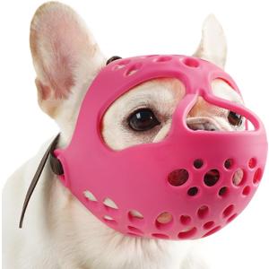 BARKLESS Short Snout Dog Muzzle, Soft Silicone Flat Faced Muzzle for French Bulldog Shih Tzu and Pug for Biting Chewing Licking and Grooming, Allows Panting (M, Hot Pink)