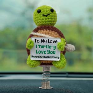 20th Anniversary Wedding Gift, Crochet Turtle Car Bobblehead with Scented Bag, 20 Year Wedding Anniversary Keepsake for Couple, Traditional 20th Anniversary Car Dashboard Gifts for Couple