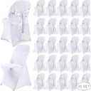 Lounsweer 50 Pcs Folding Chair Cover Set with 25 Stretch Spandex Slipcovers 25 Satin Chair Sashes Bows Ribbon Washable Banquet Protector for Wedding Event Party(White, White)